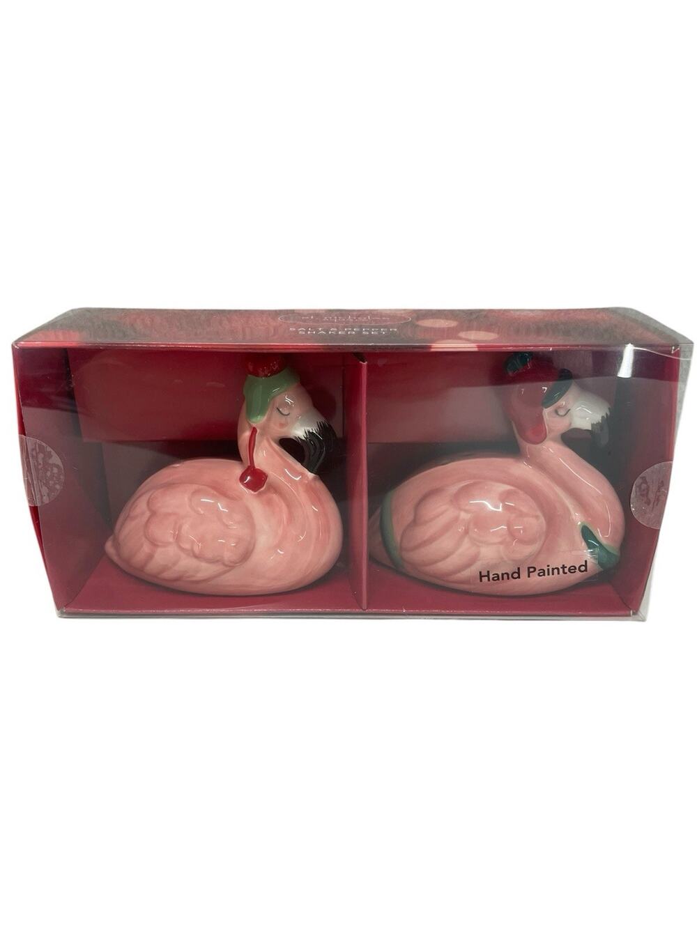 NEW St Nicholas Square Pink Flamingo Christmas Salt & Pepper Shakers Set Kitschy